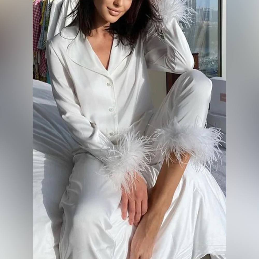 White fluffy detailed pajamas